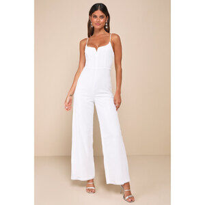 Lulus Cheers To Chic Ivory Mesh Sequin Sleeveless Wide-leg Jumpsuit White
